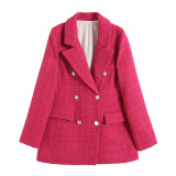 Textured Double-Breasted Mid-Length Suit Jacket