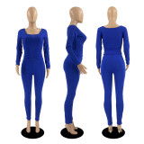 Solid Color Two Piece Yoga Wear Long Pants Long Sleeve Casual Pant Set