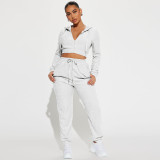 Towel Jacquard Long Sleeve Hooded Sweatshirt Set with Zipper