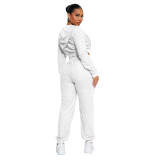 Towel Jacquard Long Sleeve Hooded Sweatshirt Set with Zipper