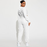 Towel Jacquard Long Sleeve Hooded Sweatshirt Set with Zipper