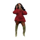 Famous Brand Dress Solid Bandage High Neck Long Sleeve Spring Autumn Casual Loose Mini Dress