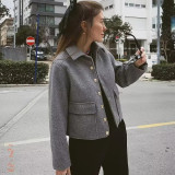 Women Outerwear With Button Bomber Jacket Coat Women Thicken Coat Top Women Women's Gray Navy Jacket