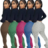 Street Striped Patchwork Regular Mid Waist Patchwork Bottoms