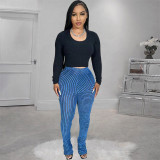 Street Striped Patchwork Regular Mid Waist Patchwork Bottoms