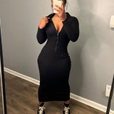 Casual Zipper Stitching Hoodie Maxi Dress