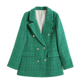 Textured Double-Breasted Mid-Length Suit Jacket