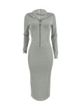 Casual Zipper Stitching Hoodie Maxi Dress