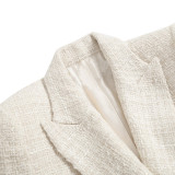 Textured Double-Breasted Mid-Length Suit Jacket