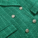 Textured Double-Breasted Mid-Length Suit Jacket