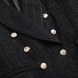 Textured Double-Breasted Mid-Length Suit Jacket