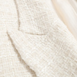 Textured Double-Breasted Mid-Length Suit Jacket