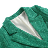 Textured Double-Breasted Mid-Length Suit Jacket