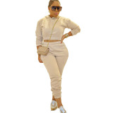 Solid Color Pocketed Drawstring Hooded Sweatshirts Set