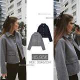 Women Outerwear With Button Bomber Jacket Coat Women Thicken Coat Top Women Women's Gray Navy Jacket