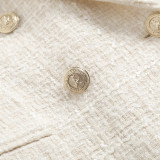 Textured Double-Breasted Mid-Length Suit Jacket