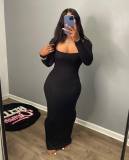 Solid Color High-elastic Striped Low-cut Long Dress