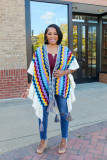Multicolor Geometric Knit Tassel Cardigan