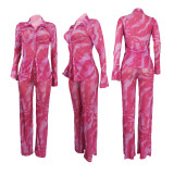 Seductive and Fashionable Net Yarn Printed Two-Piece Set