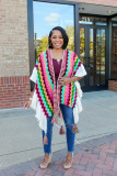 Multicolor Geometric Knit Tassel Cardigan