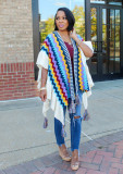 Multicolor Geometric Knit Tassel Cardigan