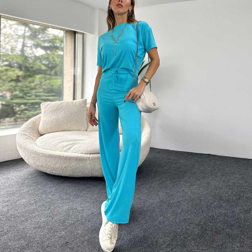 Comfortable and Casual Short Sleeve T-Shirt with Elastic Waist Long Pants