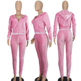 Durable Velvet Fabric Stylish Ribbed Two-Piece Set
