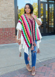 Multicolor Geometric Knit Tassel Cardigan