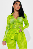 Seductive and Fashionable Net Yarn Printed Two-Piece Set
