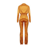 Velvet Jacket And Flare Pants Tracksuit