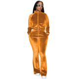 Velvet Jacket And Flare Pants Tracksuit