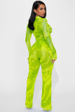 Seductive and Fashionable Net Yarn Printed Two-Piece Set
