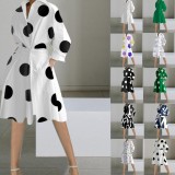 Women Autumn Long Sleeve V-Neck Printed Midi Dress