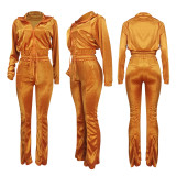 Velvet Jacket And Flare Pants Tracksuit