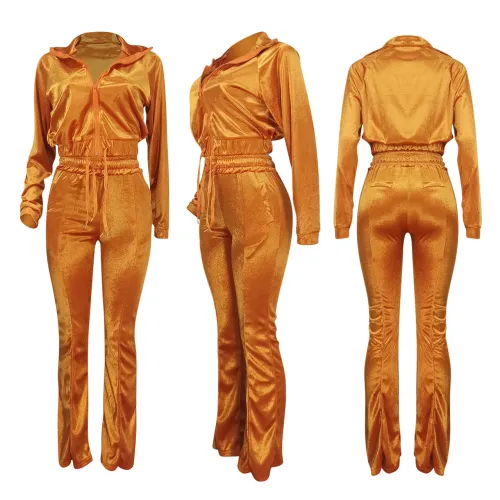 Velvet Jacket And Flare Pants Tracksuit