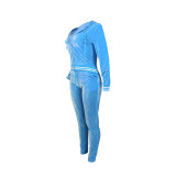 Durable Velvet Fabric Stylish Ribbed Two-Piece Set