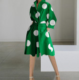 Women Autumn Long Sleeve V-Neck Printed Midi Dress
