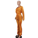 Velvet Jacket And Flare Pants Tracksuit