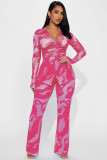 Seductive and Fashionable Net Yarn Printed Two-Piece Set