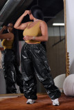Parachute Pants for Women Y2K Silver Metallic Pants Elastic High Waist Baggy Cargo Pants Streetwear