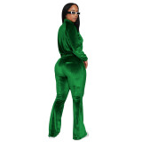 Velvet Jacket And Flare Pants Tracksuit