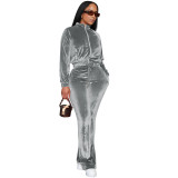 Velvet Jacket And Flare Pants Tracksuit
