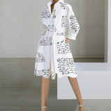 Women Autumn Long Sleeve V-Neck Printed Midi Dress