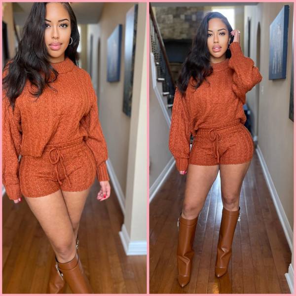Women Solid sweater and shorts two-piece set