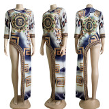 Sexy Round Neck Printed Slim Long Dress