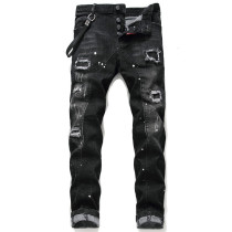 Woudeyou's Elastic Paint Splatter Patchwork Distressed Skinny Jeans