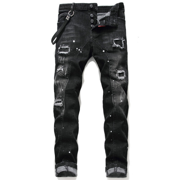 Woudeyou's Elastic Paint Splatter Patchwork Distressed Skinny Jeans