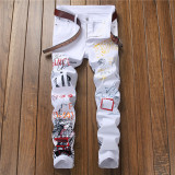 Woudeyou Printed Stretchy Fabric Straight-Leg Jeans