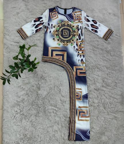 Sexy Round Neck Printed Slim Long Dress