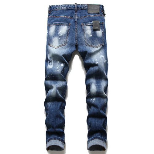 Men's Distressed Paint Splatter Slim Fit Letter Print Elastic Jeans